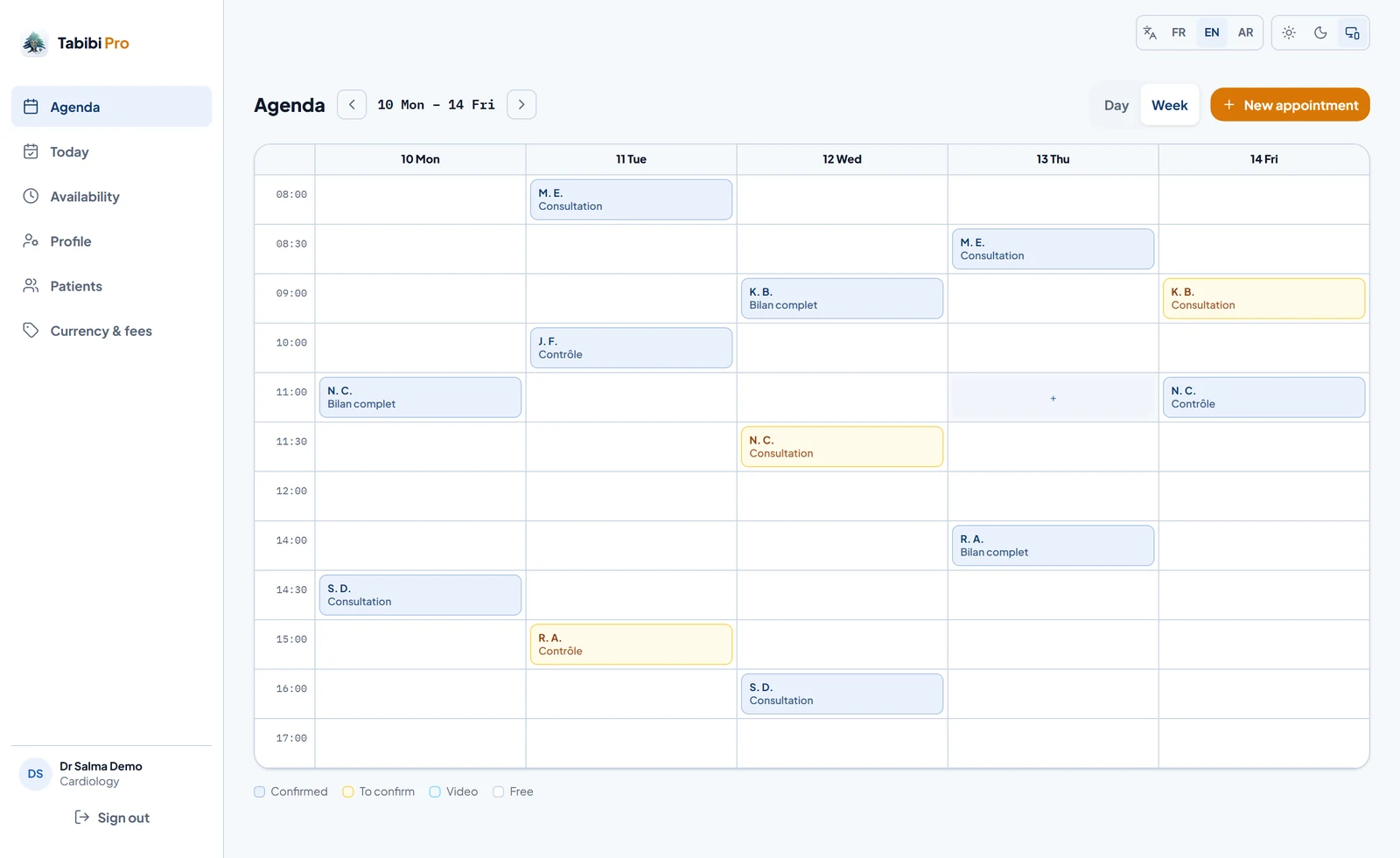 The practice on one side, the patient on the other — one calendar.