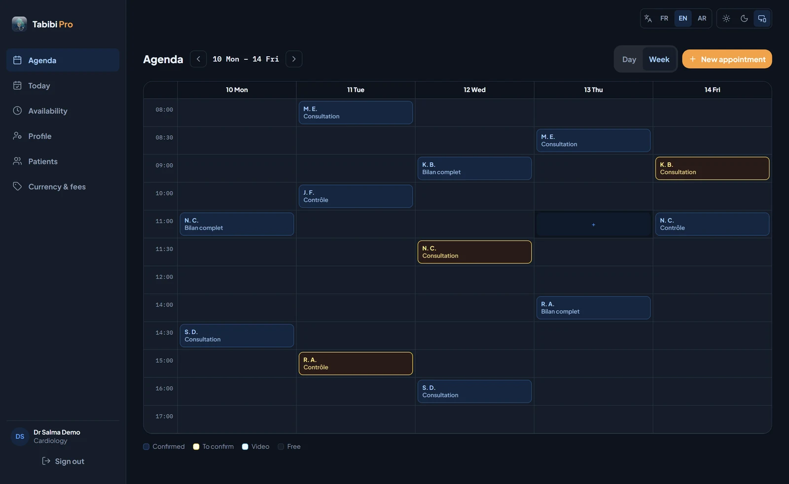 The practice on one side, the patient on the other — one calendar.